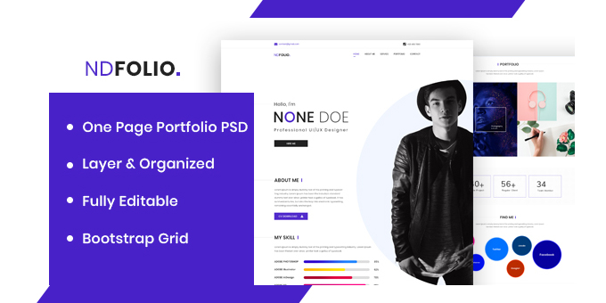 NDFOLIO - One Page Portfolio PSD Template