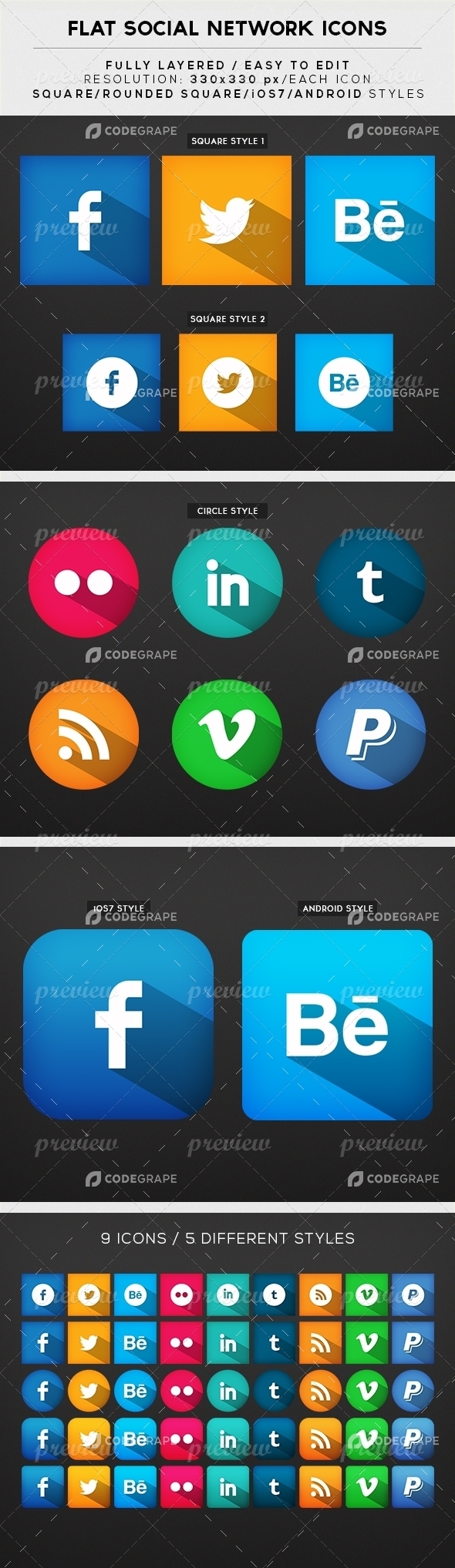 Flat Social Network Icons
