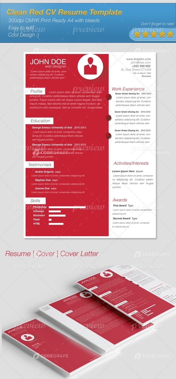 clean red resume template