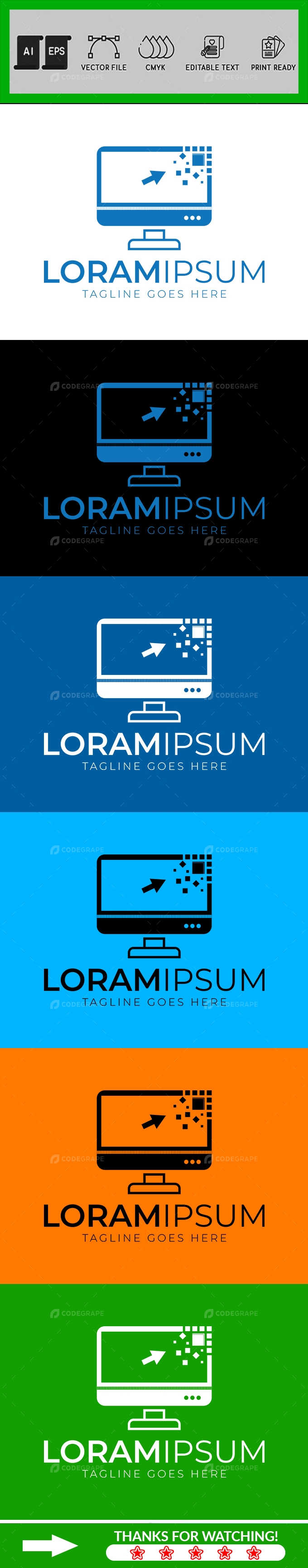 Digital And Technology Screen Logo Design Template