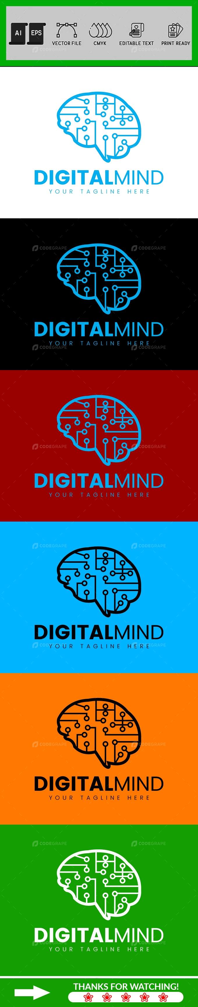 Digital Mind Logo Design Template