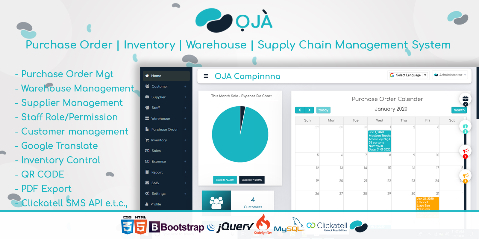 OJA Purchase Order | Inventory | Warehouse | Supply Chain Management System