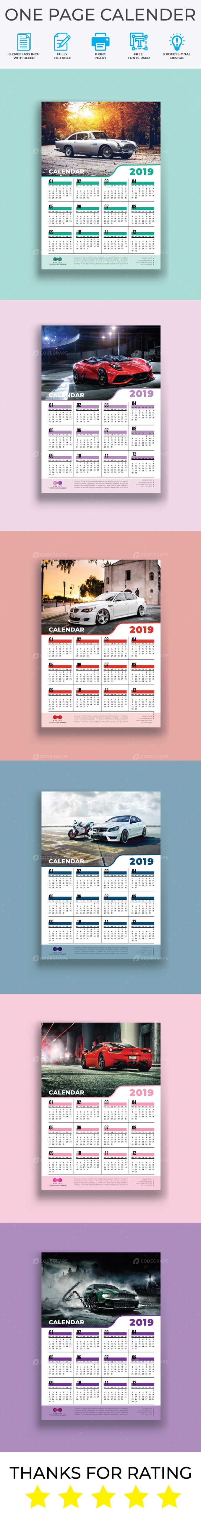 One Page Calendar Template Prints CodeGrape