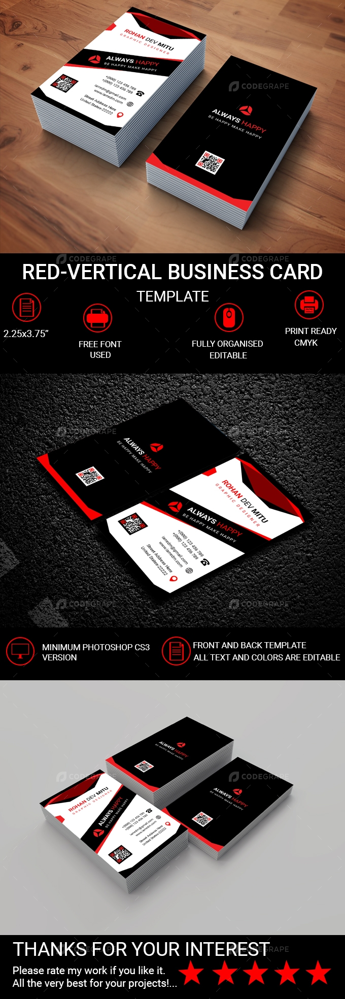 Red-Vertical Business Card