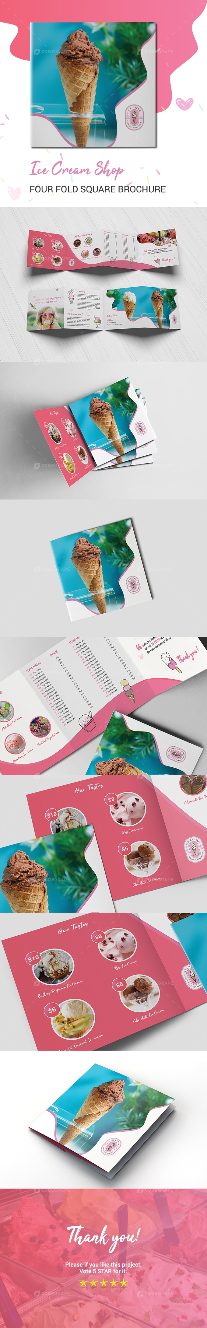 Ice Cream Shop Four Fold Square Brochure