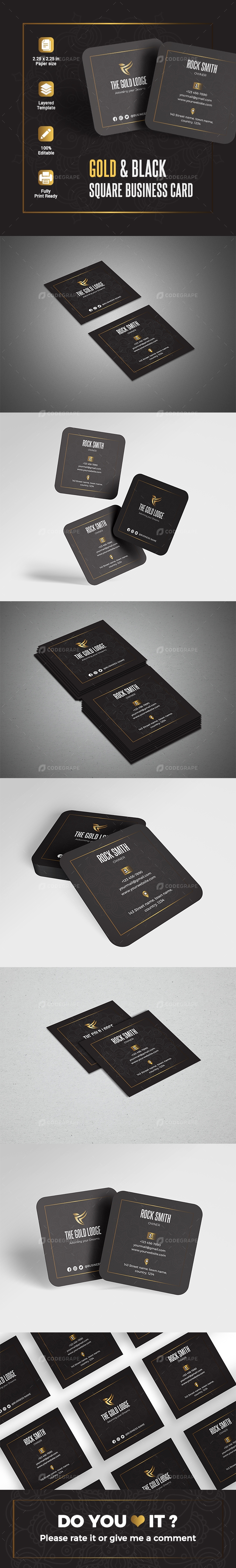 Gold & Black Square Business Card