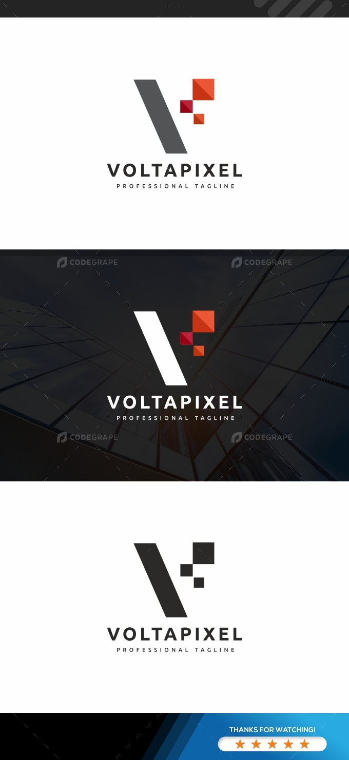 V Letter Pixel Logo