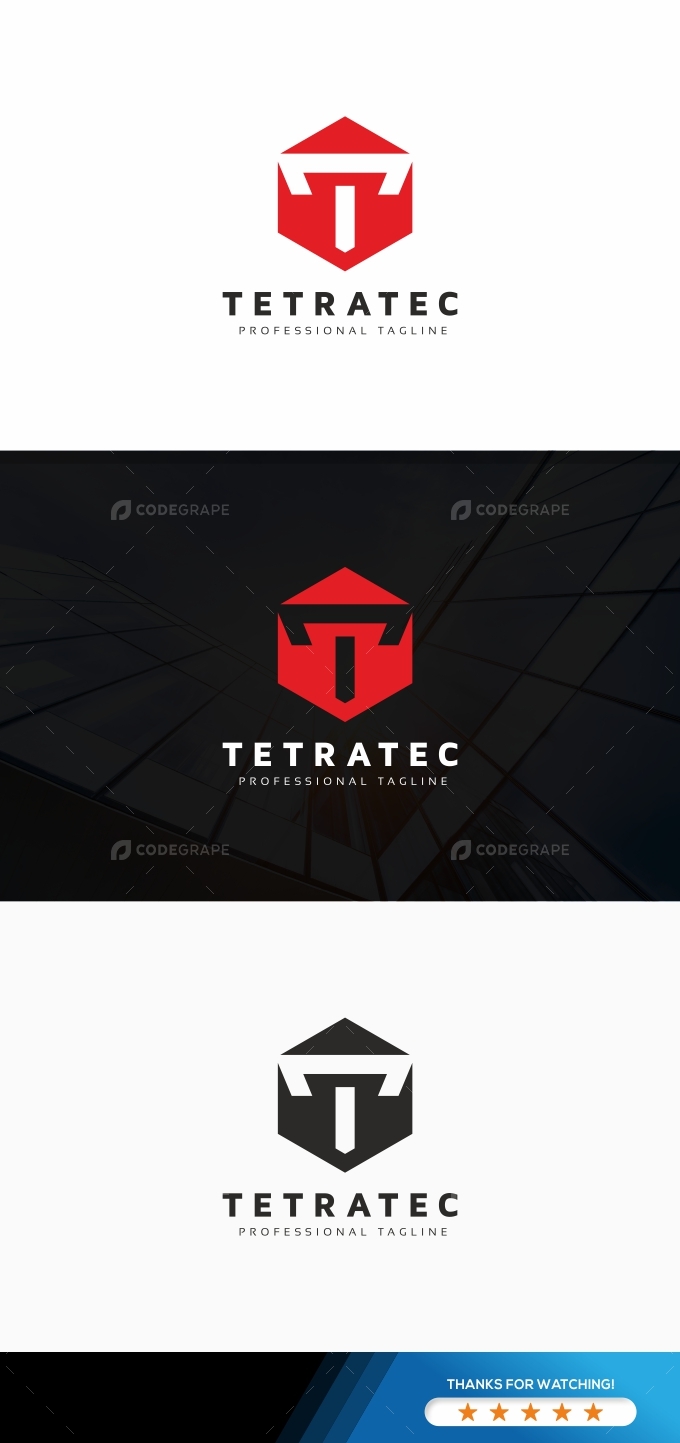 Tetratec T Letter Hexagon Logo