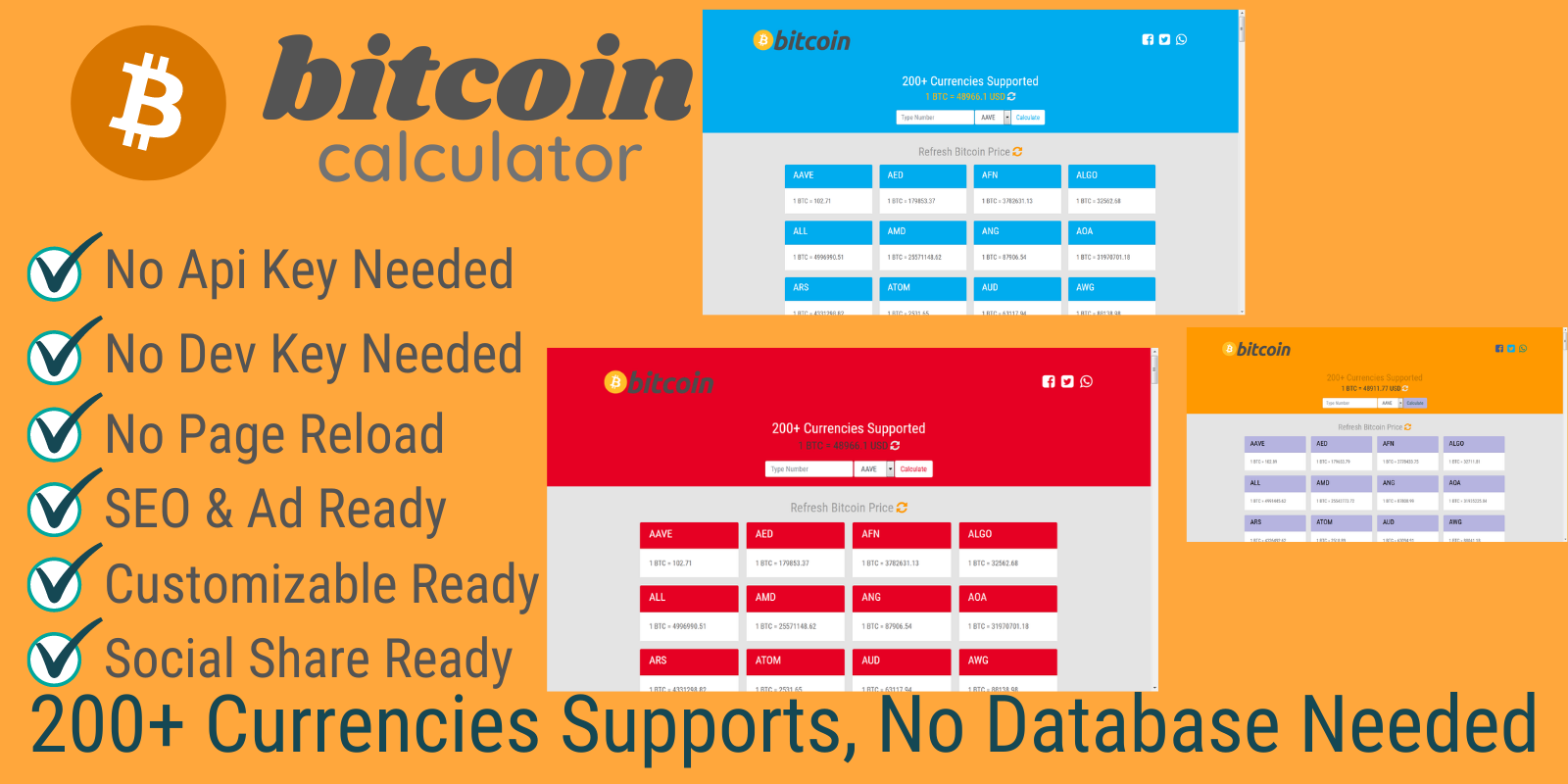 Bitcoin Price Calculator - Supports 200 Currency