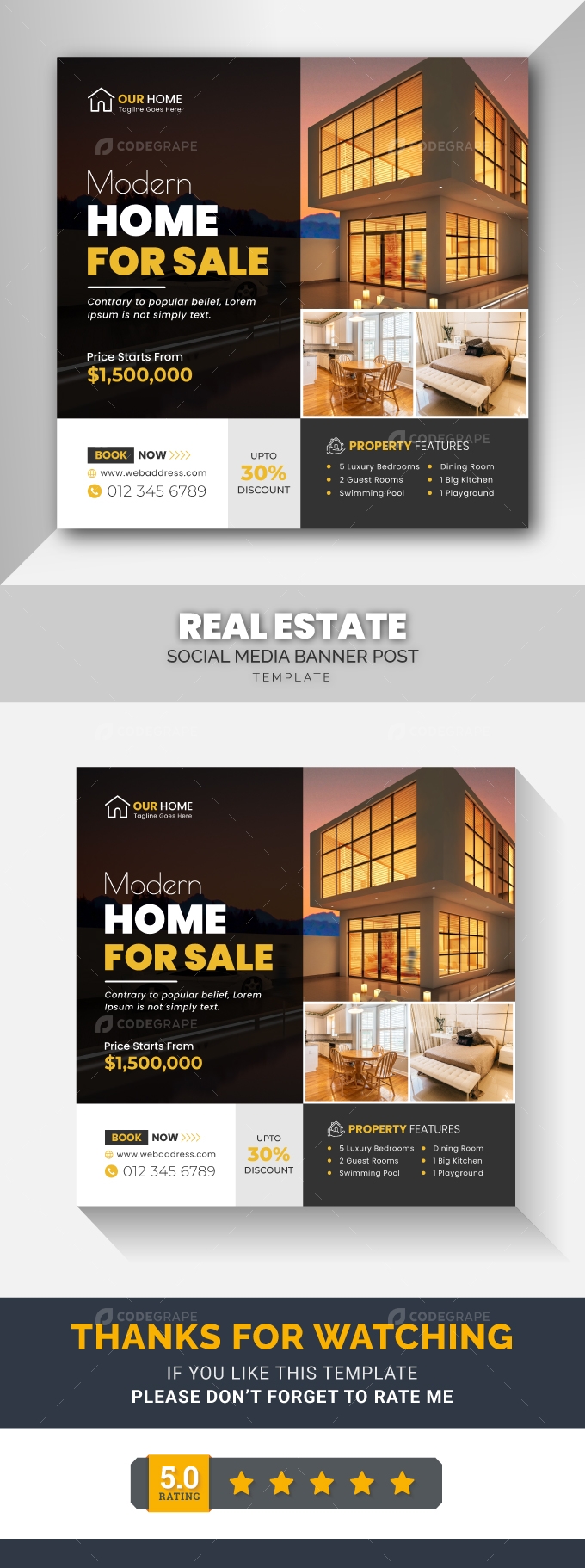 Elegant Real Estate Social Media Post Banner Ads Template