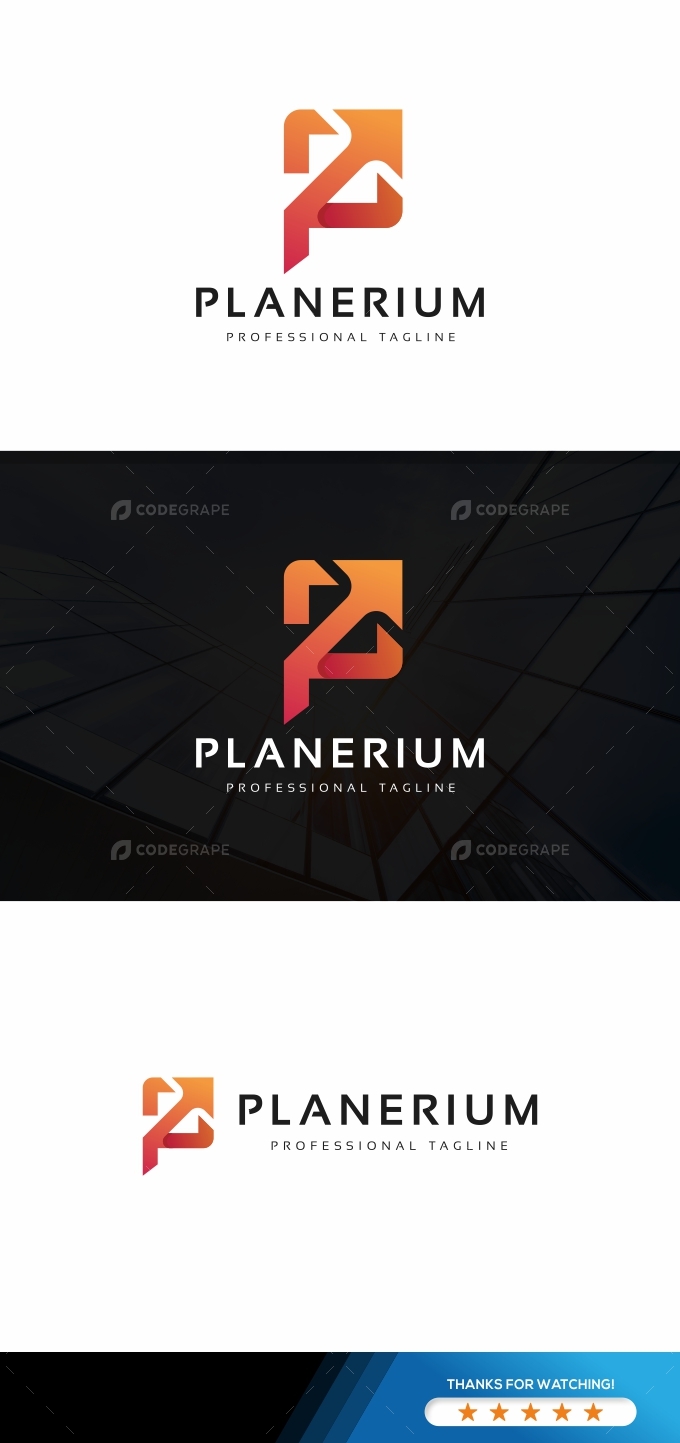 Planerium P Letter Arrow Logo