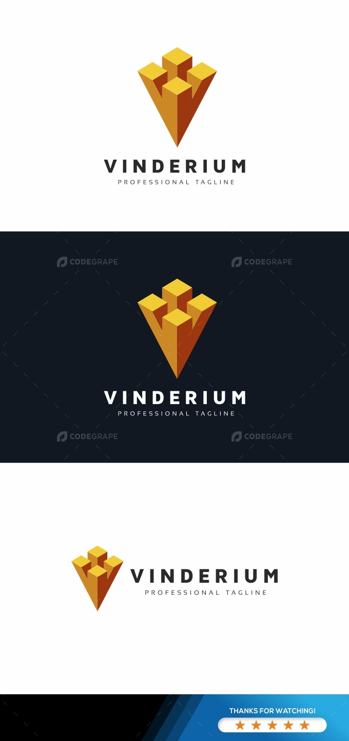 3D V Letter Logo