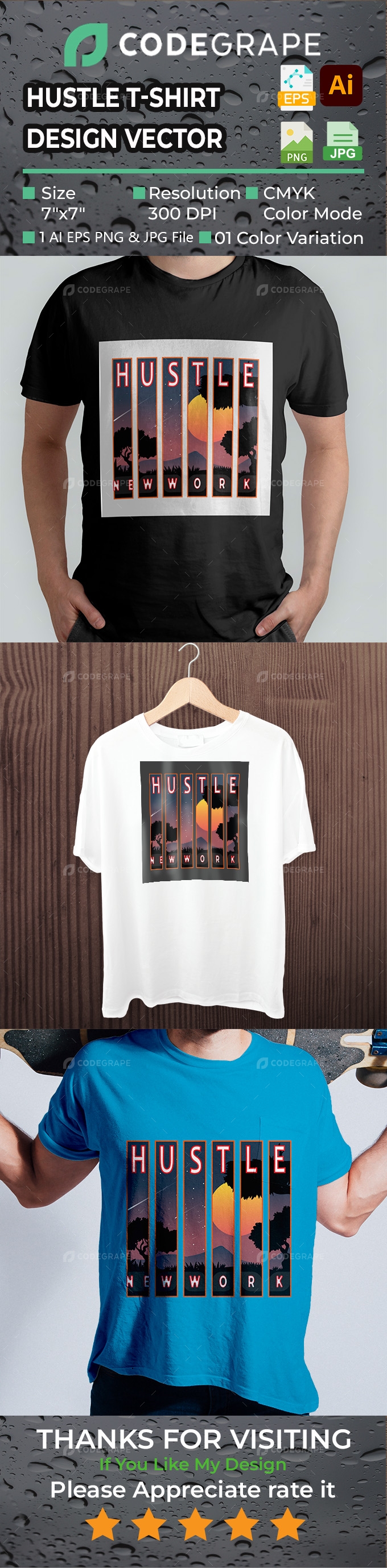 Hustle T-Shirt Design Vector