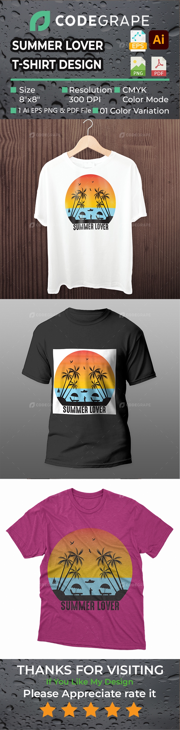 Summer Lover T-Shirt Design Vector