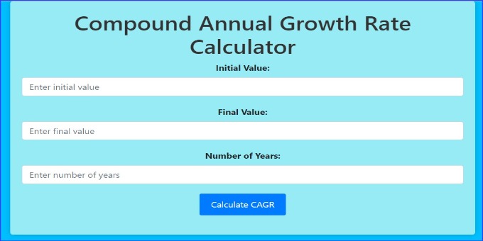Compound Annual Growth Rate calculator Using HTML5, CSS and JavaScript