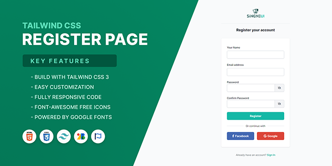 Tailwind CSS HTML Register Page Template