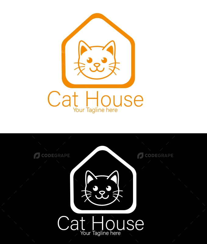 Cute Orange Cat House Minimalist Logo