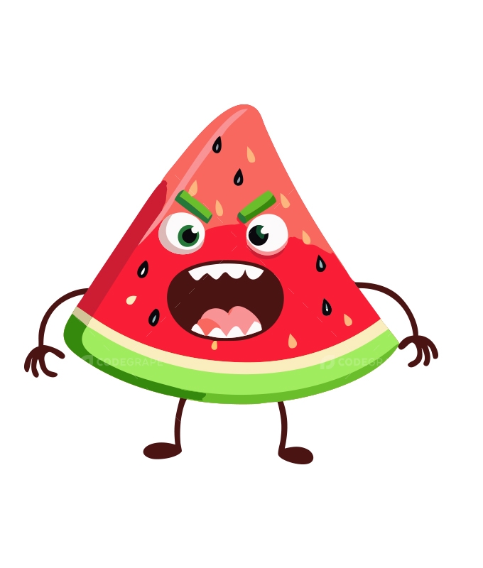 Angry Cartoon Watermelon Slice Character Illustration