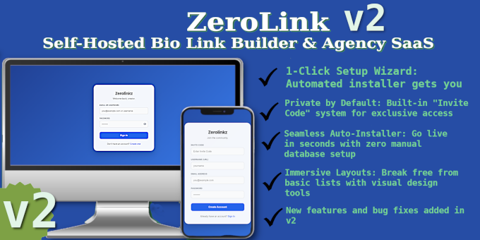 ZeroLink v2- Bio Link Portfolio PHP Script