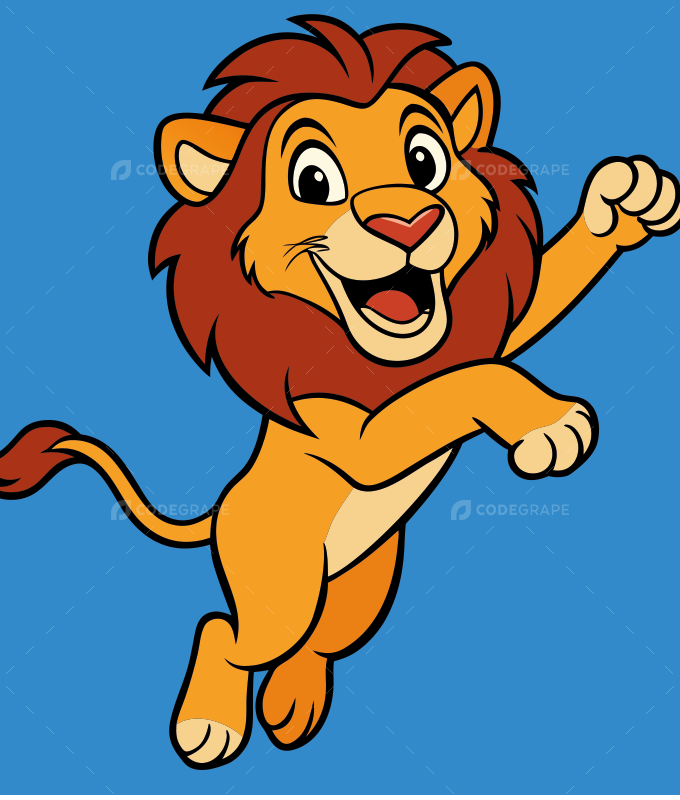 Happy Jumping Cartoon Lion Cub Illustration