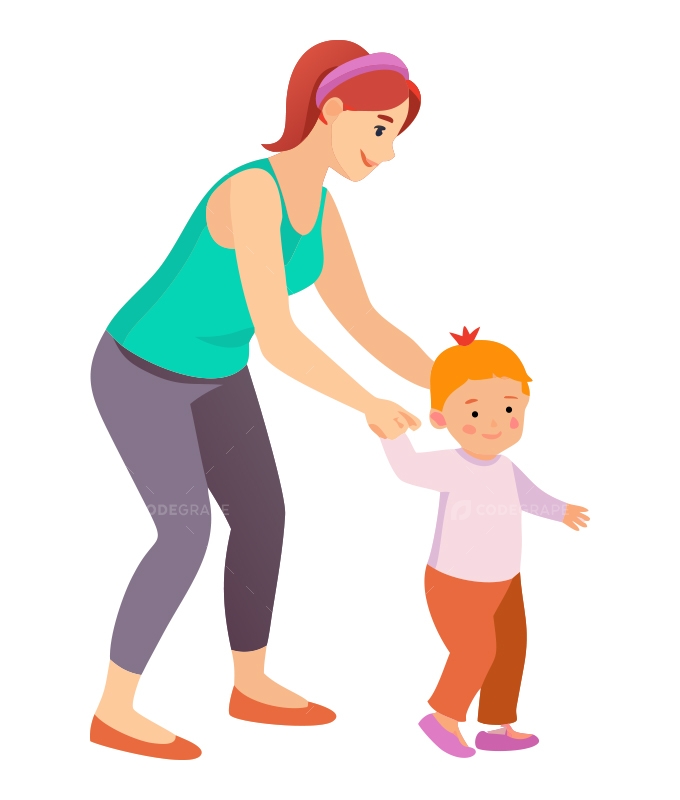 Mother Helping Her Toddler Take First Steps