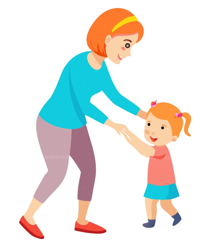 Mother Guiding Young Daughter Taking Her First Steps