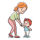 Mother Helping Toddler Walk Illustration