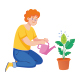 Young Woman Watering a Potted Plant Illustration