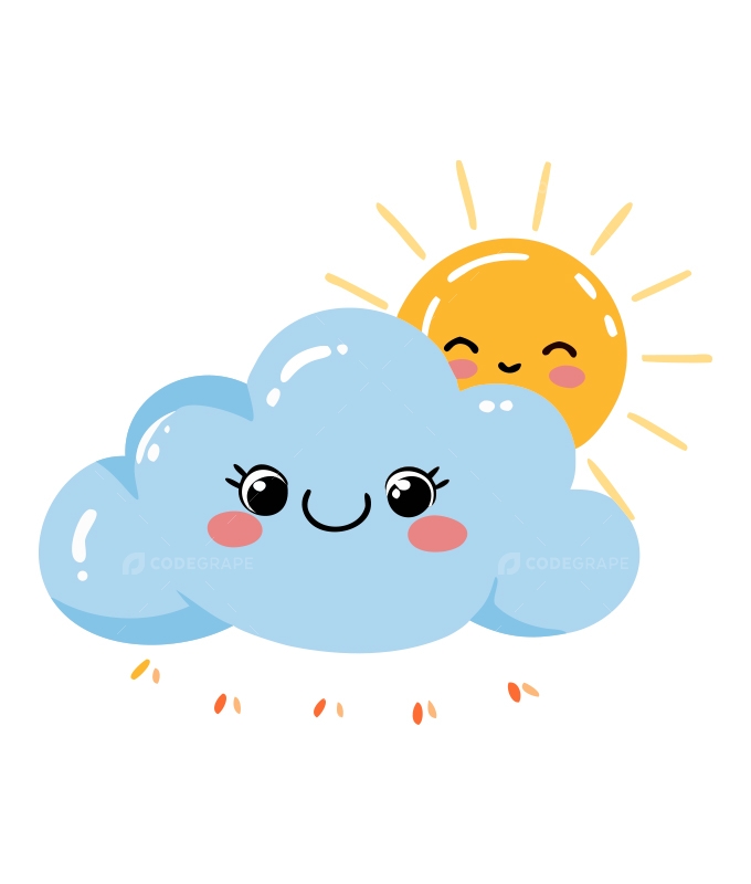 Cute Kawaii Sun and Cloud Illustration