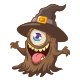 Whimsical Cyclops Tree Monster in a Witch Hat