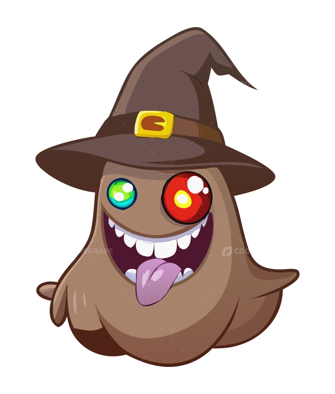 Wacky Cartoon Ghost Wizard with Mismatched Glowing Eyes