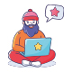 Bearded Freelancer Character Working on Laptop with Star Rating