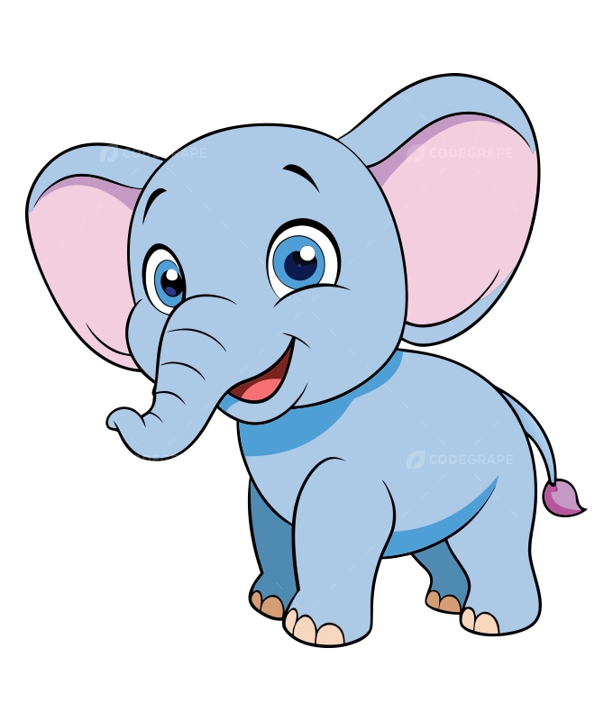 Adorable Blue Baby Elephant Cartoon Illustration