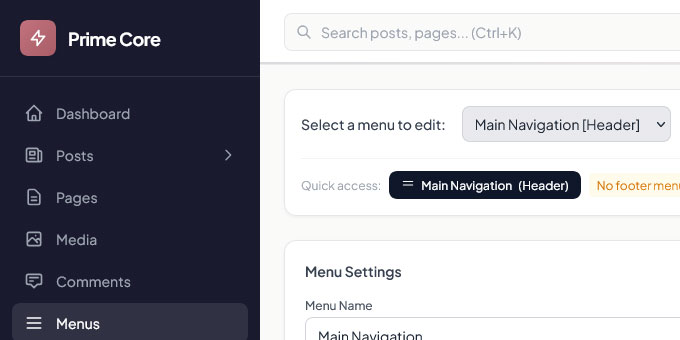 PrimeCore CMS – Powerful Pure PHP Website CMS
