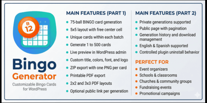 Bingo Generator for WordPress