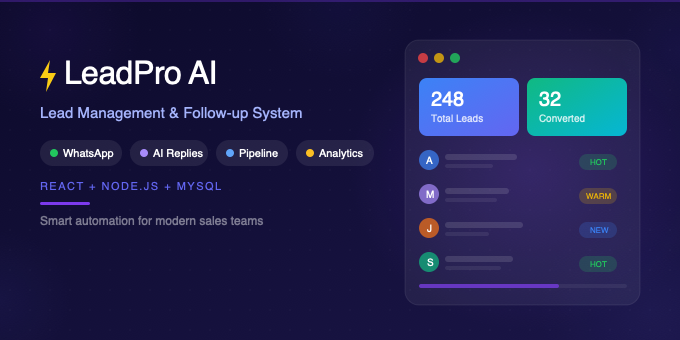 LeadPro AI - Lead Management & Follow-up System with WhatsApp, AI & Pipeline Boa