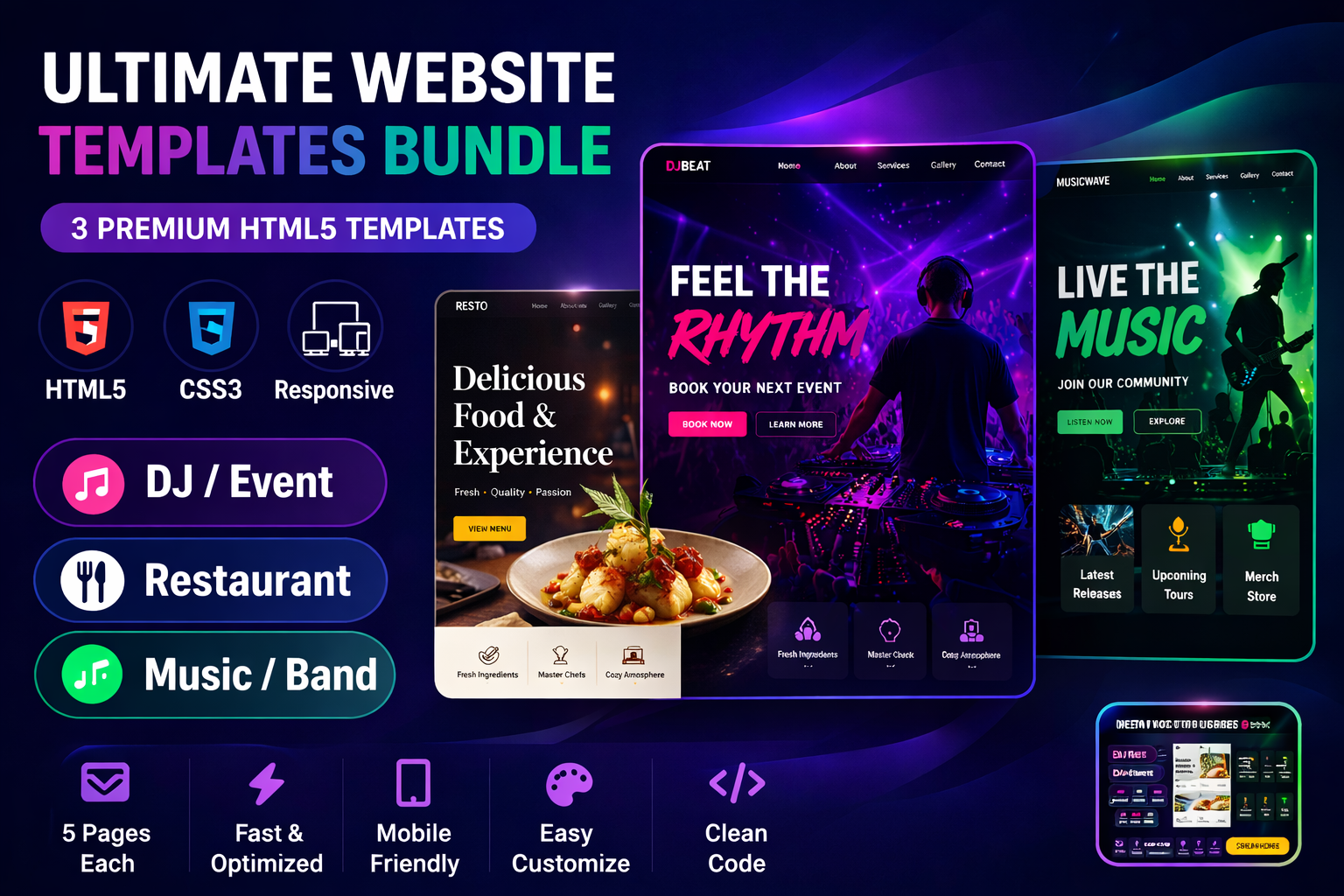 Ultimate Website Templates Bundle – DJ, Restaurant & Music HTML5