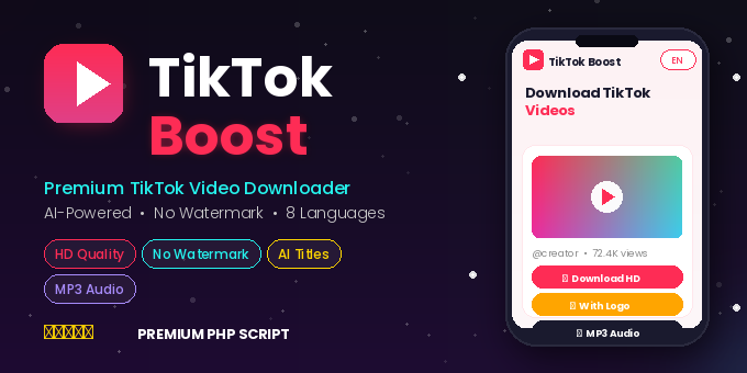 TikTok Boost - AI Video Downloader with 8 Languages, No Watermark, HD Quality