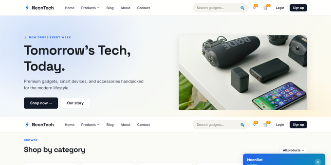 NeonTech Shop – PHP eCommerce Template with Admin Panel & Chatbot