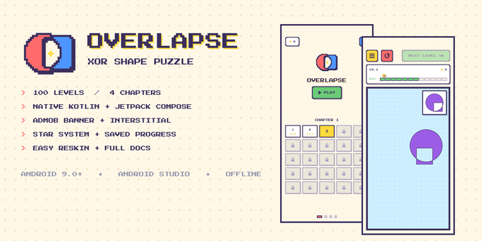 Overlapse - XOR Shape Puzzle Game | Android (Kotlin + Jetpack Compose)