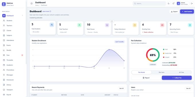 EduCore - PHP School Management System