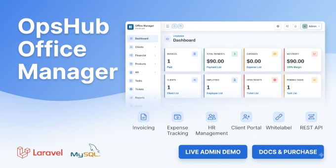 OpsHub - Office Manager with Invoicing, HR & Client Portal Suite