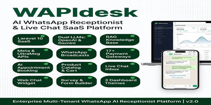 WAPIdesk - AI WhatsApp Chatbot SaaS, Multi-Tenant, GPT-4o, Gemini & Groq