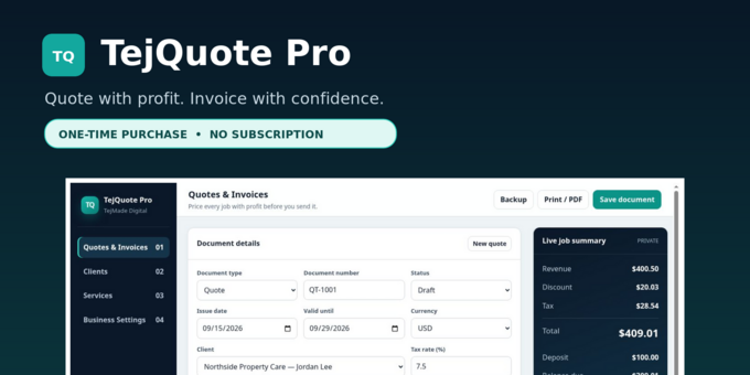 TejQuote Pro - Quote, Invoice & Job Profit App