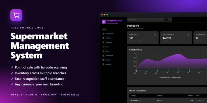 Supermarket POS, Inventory & Face Attendance (Next.js + Node.js)