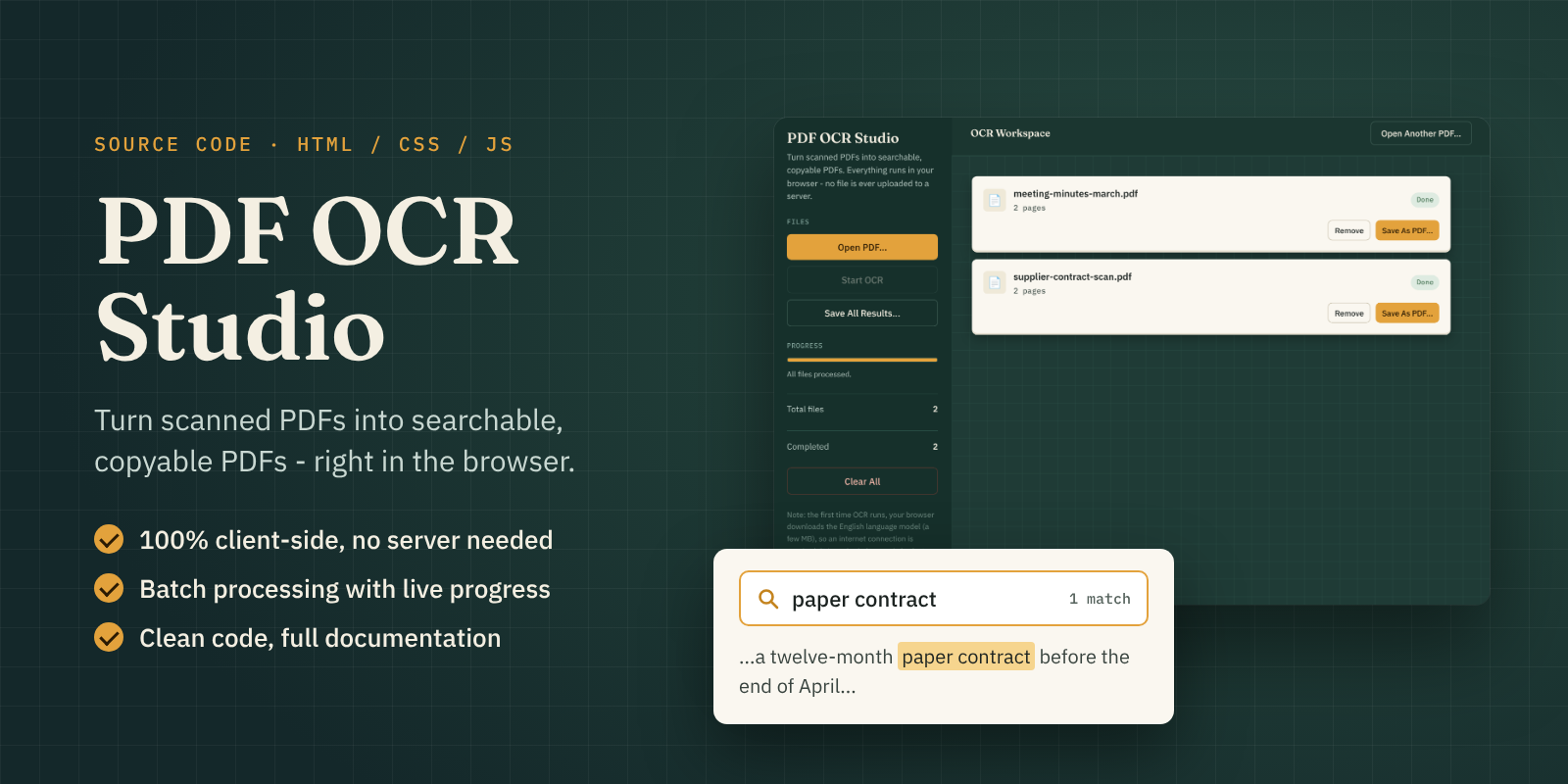 PDF OCR Studio - Browser-Based Scanned PDF to Searchable PDF Converter