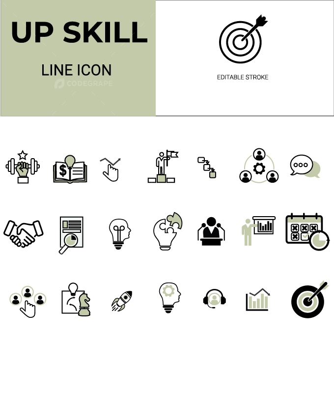 Upskill Business Education Line Icon Set Vector