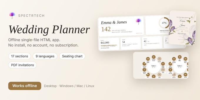 Wedding Planner - Offline Single-File HTML App