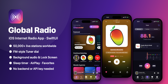 Global Radio – iOS Internet Radio App (SwiftUI) | 50,000+ Live Stations