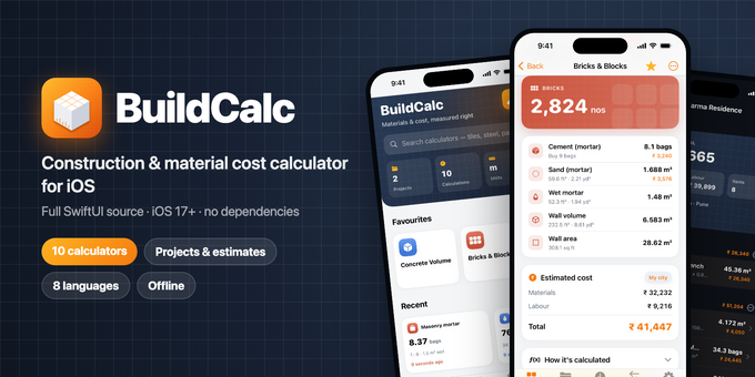 BuildCalc – Construction & Material Cost Calculator (iOS SwiftUI)